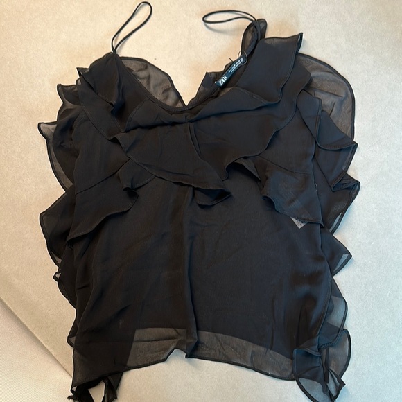 Zara Tops Zara Black Ruffled Cami Top Poshmark